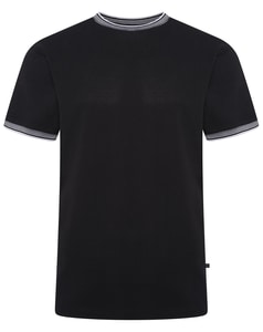 KAM Textured T-Shirt With Contrast Neck Black